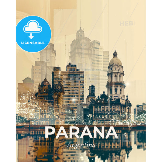 Parana Argentina City Skyline Poster Art - A city skyline with many tall buildings - Square format print template