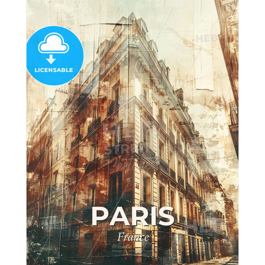 Paris City Skyline Composite Art Poster Design - A building with many windows - Square format print template