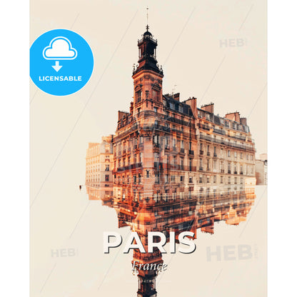 Paris Skyline Double Exposure Cityscape Art Deco Poster - A building with a tower - Square format print template