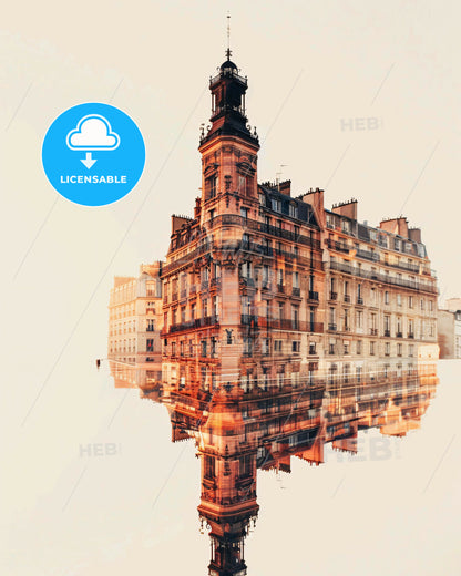Paris Skyline Double Exposure Cityscape Art Deco Poster - A building with a tower