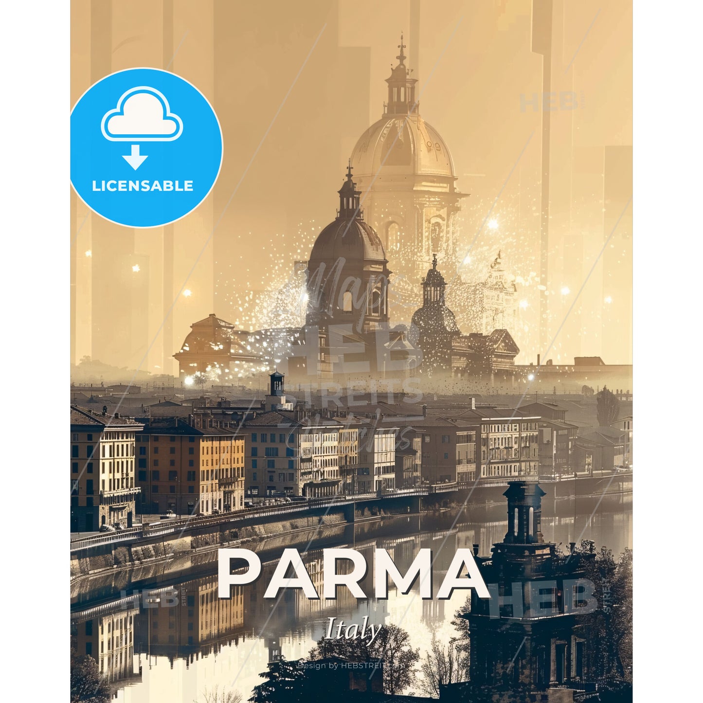 Parma Italy Cityscape Canvas Special Art Composite - A city with a river and buildings - Square format print template