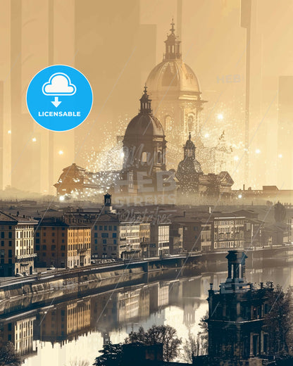 Parma Italy Cityscape Canvas Special Art Composite - A city with a river and buildings