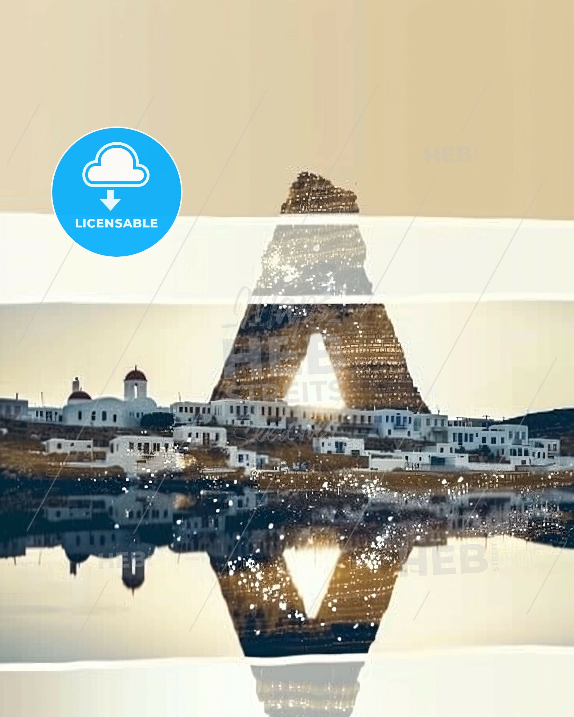 Paros Skyline Double Exposure Poster Art - A pyramid shaped building with a triangle in the middle