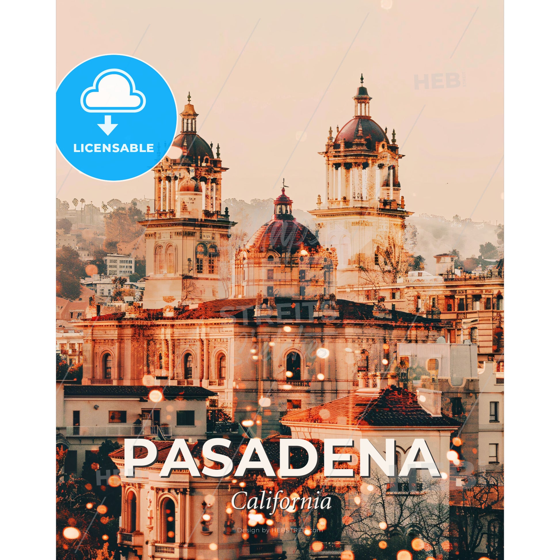 Pasadena: A City Symphony in Beige and Light - A large building with towers - Square format print template