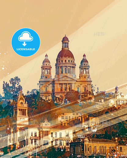 Pasadena Skyline ICONS Double Exposure Poster - A building with a dome and a dome on top