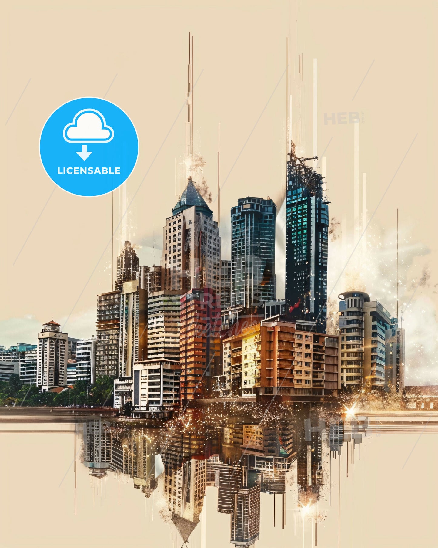 Pasig Skyline Double Exposure Bright Colors - A city skyline with many tall buildings