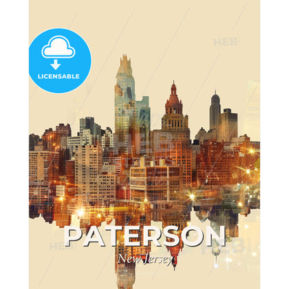 Paterson Skyline Composite Art with Sparkles - A city skyline with many buildings - Square format print template
