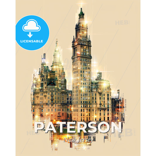 Paterson New Jersey Skyline Double Exposure Art Poster - A large building with many windows - Square format print template