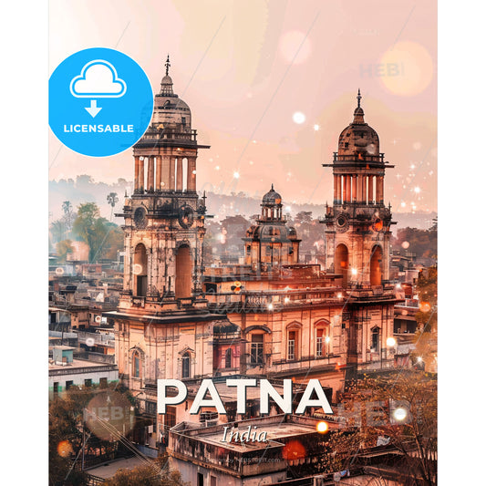 Patna - City Skyline Double Exposure Art Print - A large building with towers - Square format print template