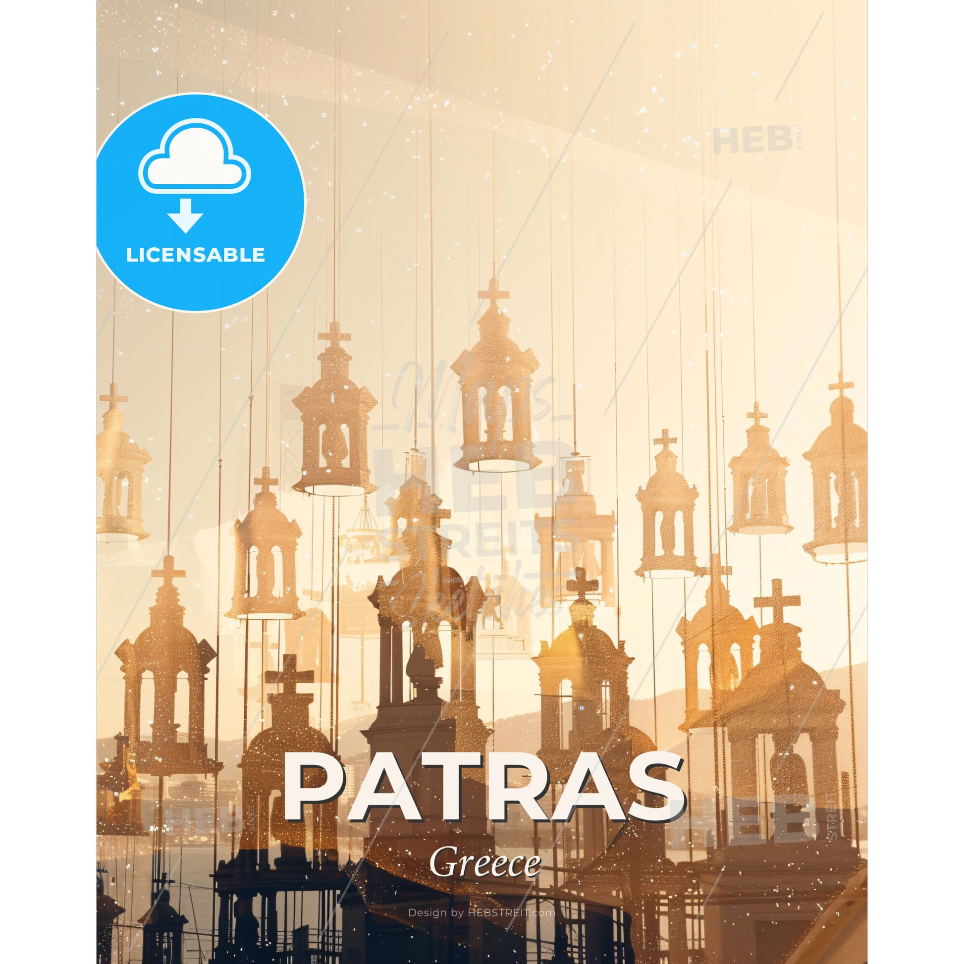 Patras Skyline Double Exposure Poster Art - A group of lanterns - Square format print template