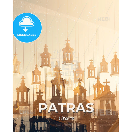 Patras Skyline Double Exposure Poster Art - A group of lanterns - Square format print template