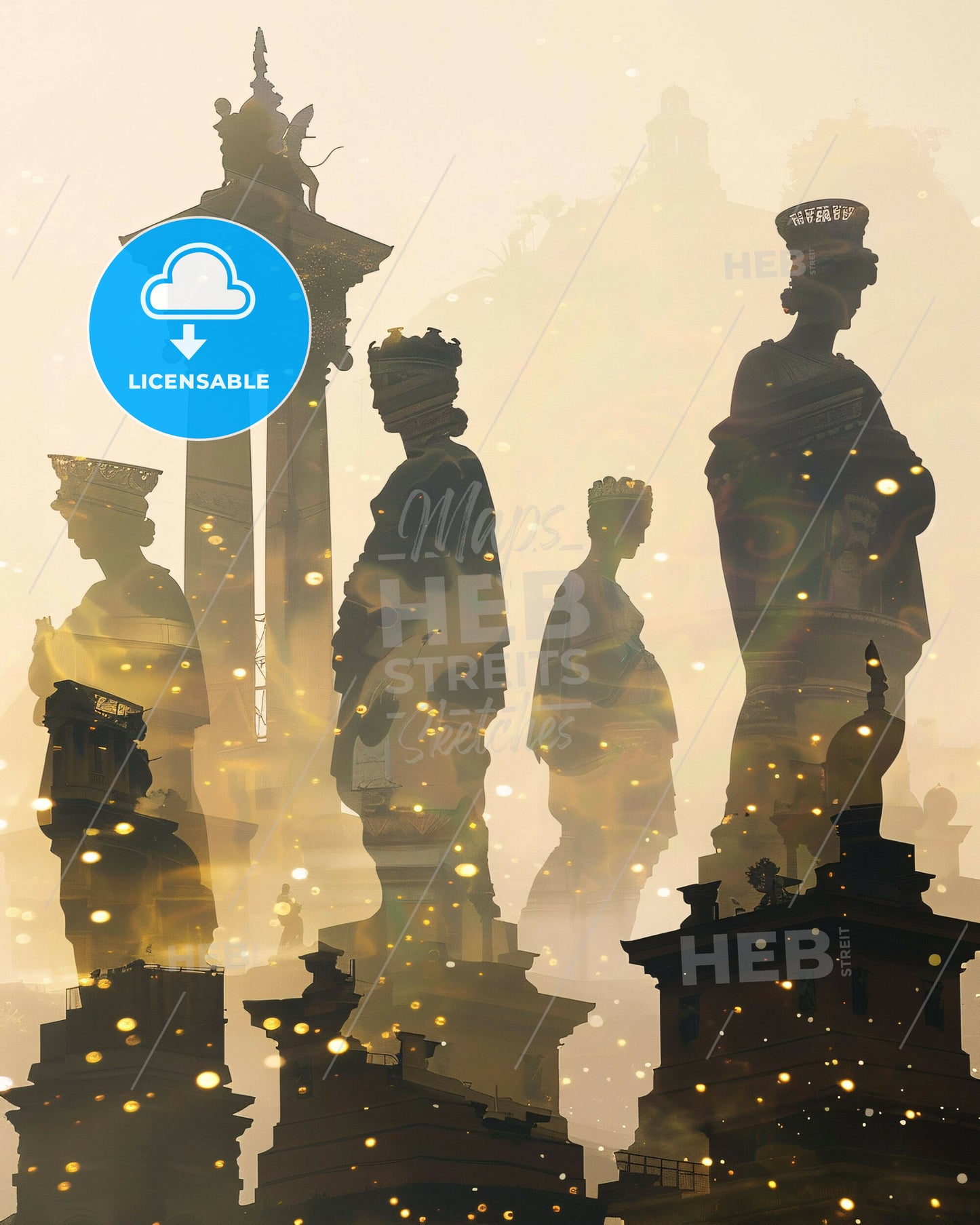 Patras Greece Double Exposure Skyline Art - A group of statues on top of a building