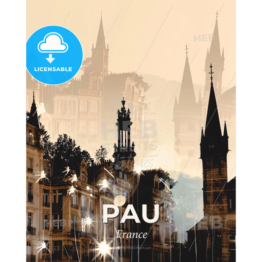 Pau Cityscape - Shining Lights Skyline - A city with many buildings - Square format print template