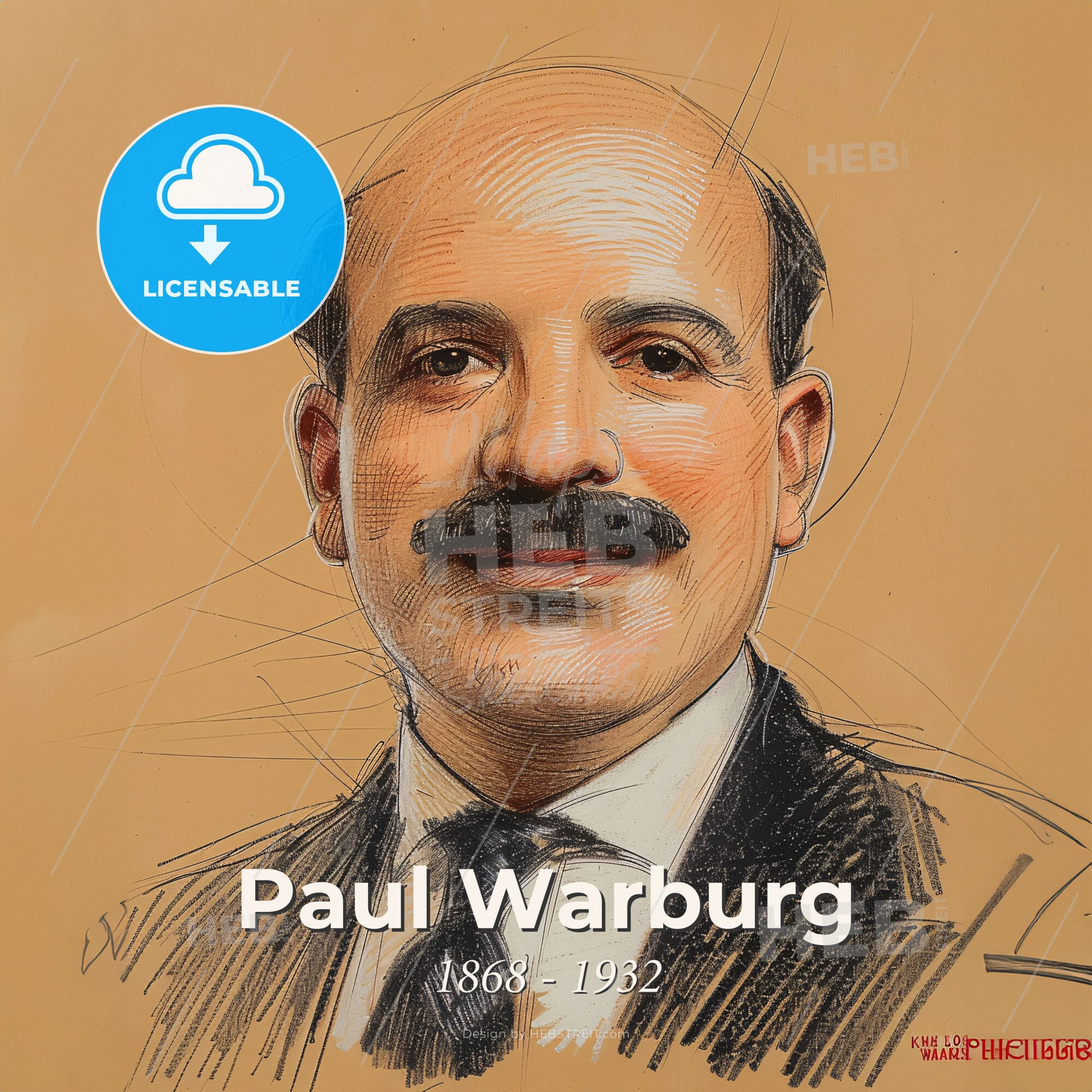 Paul Warburg, 1868 - 1932, German-American banker - A Man With A Mustache Print Template
