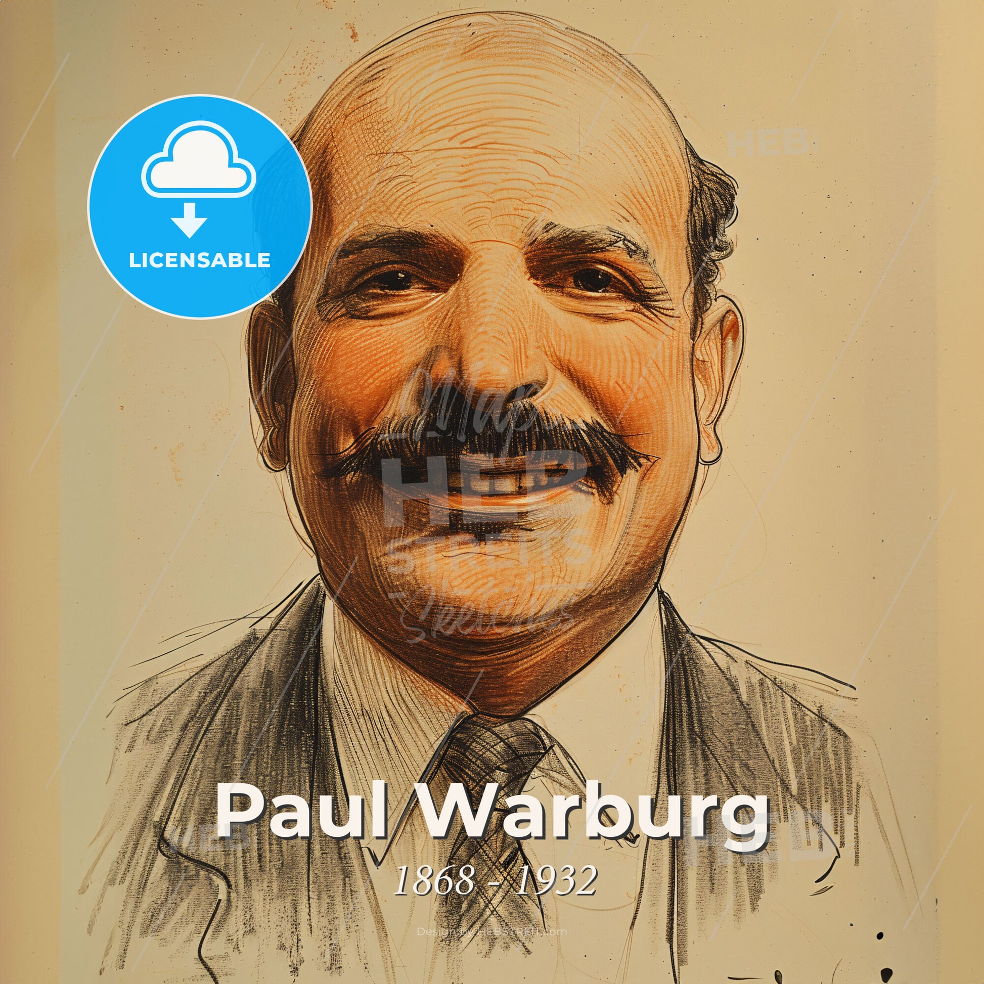 Paul Warburg, 1868 - 1932, German-American banker - A Man With A Mustache Print Template