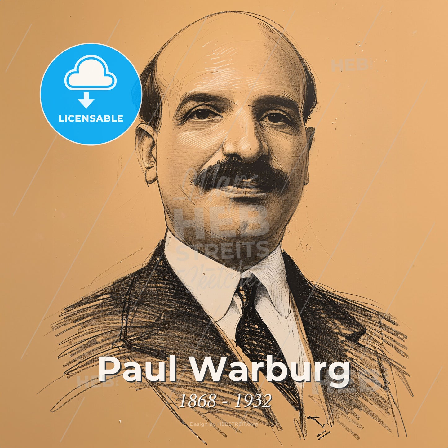 Paul Warburg, 1868 - 1932, German-American banker - A Man With A Mustache Print Template
