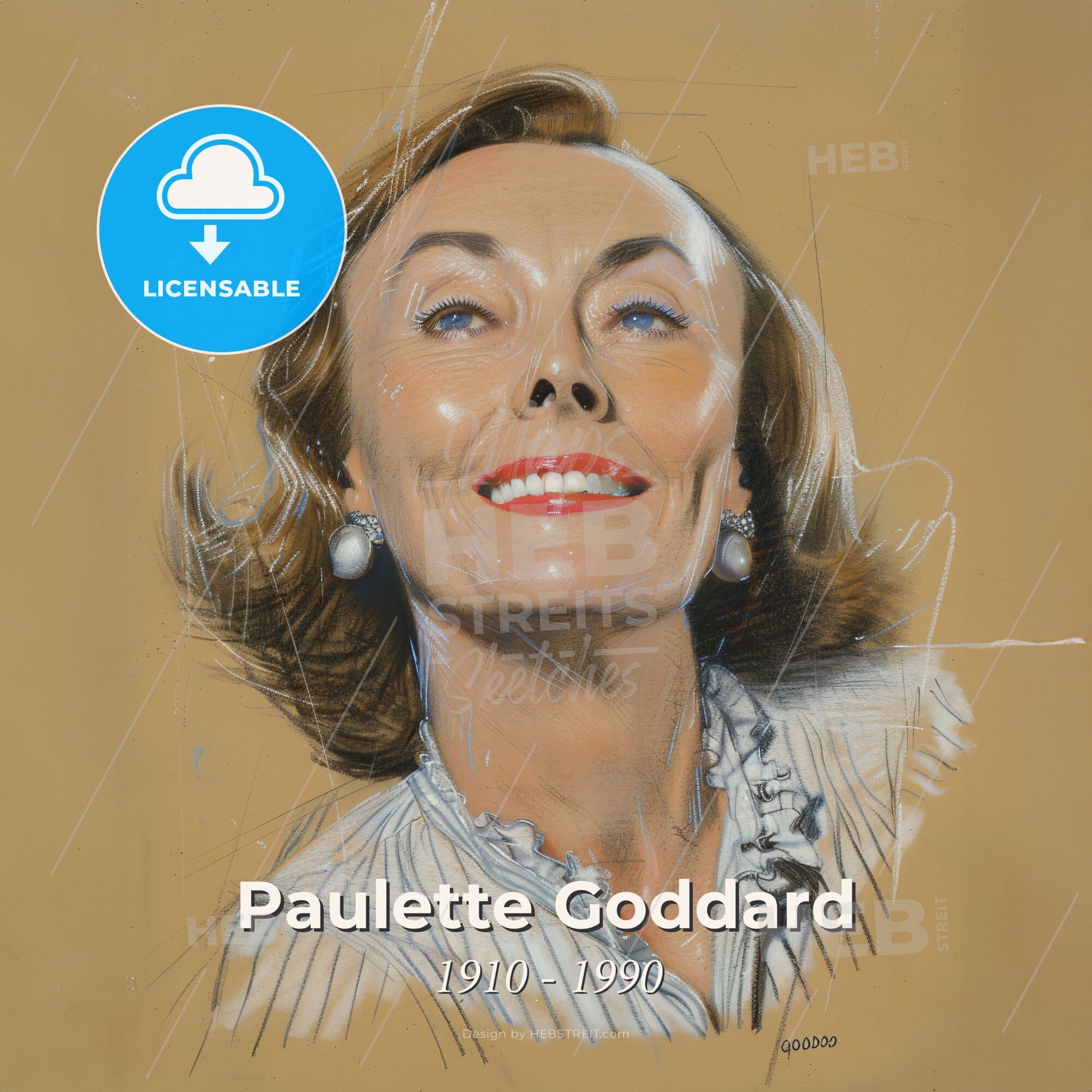 Paulette Goddard, 1910 - 1990, American actress - A Woman With Short Hair Wearing Earrings And A White Blouse Print Template