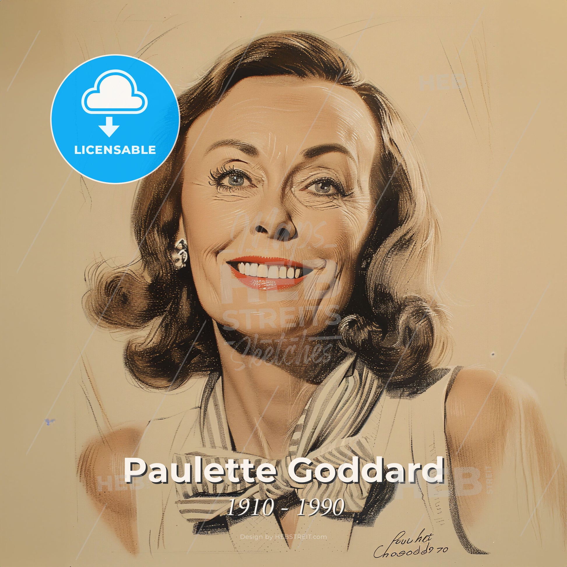 Paulette Goddard, 1910 - 1990, American actress - A Woman Smiling With A Bow Tie Print Template