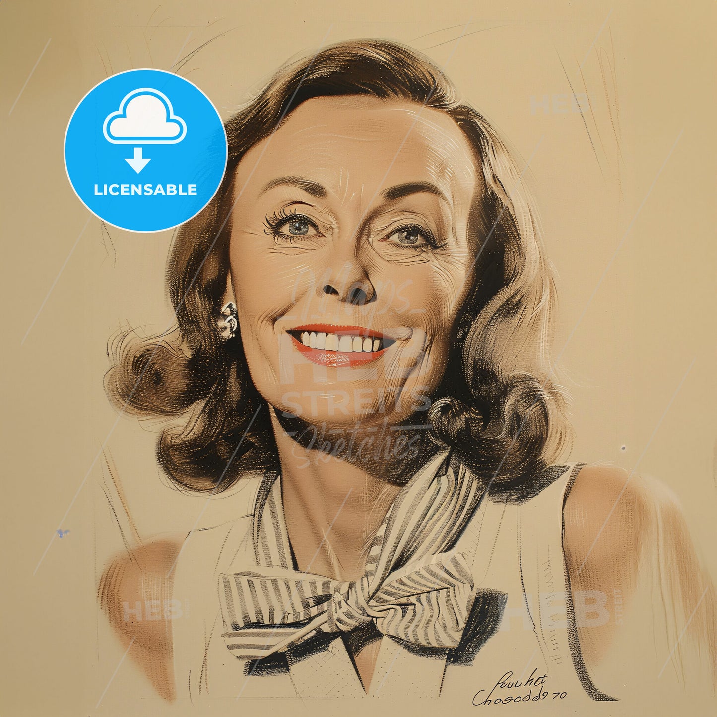 Paulette Goddard, 1910 - 1990, American actress - A Woman Smiling With A Bow Tie