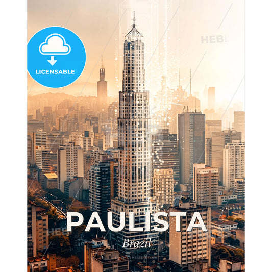 Paulista City Icons Composite Silhouette - A tall building in a city - Square format print template