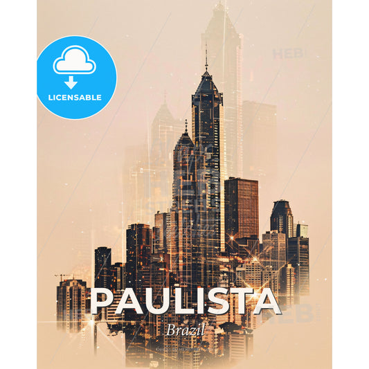 Paulista Brazil Double Exposure City Architecture Wall Art - A city skyline with many tall buildings - Square format print template