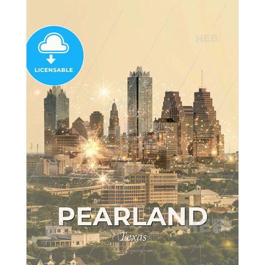Pearland City Skyline Composite Art Poster - A city skyline with many tall buildings - Square format print template