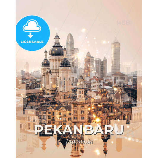 Pekanbaru Skyline Composite Art Poster - A city with many buildings - Square format print template