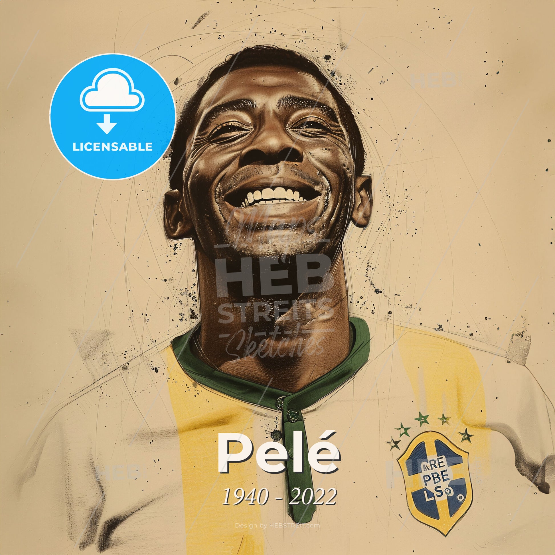 Pelé, 1940 - 2022, Brazilian footballer - A Man Smiling With A Splattered Face Print Template