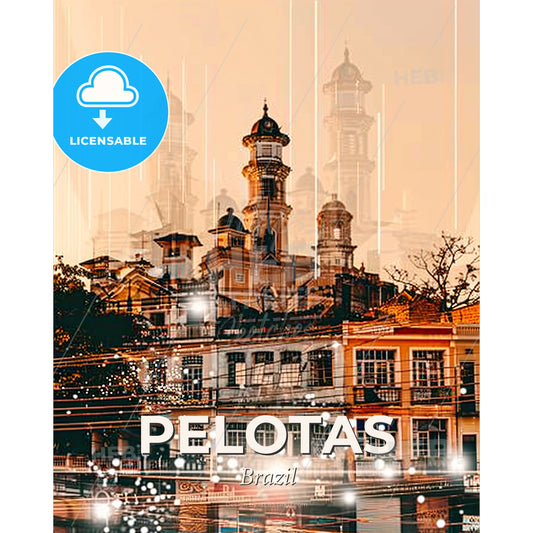 Pelotas Skyline City Art Poster - A building with towers and trees - Square format print template