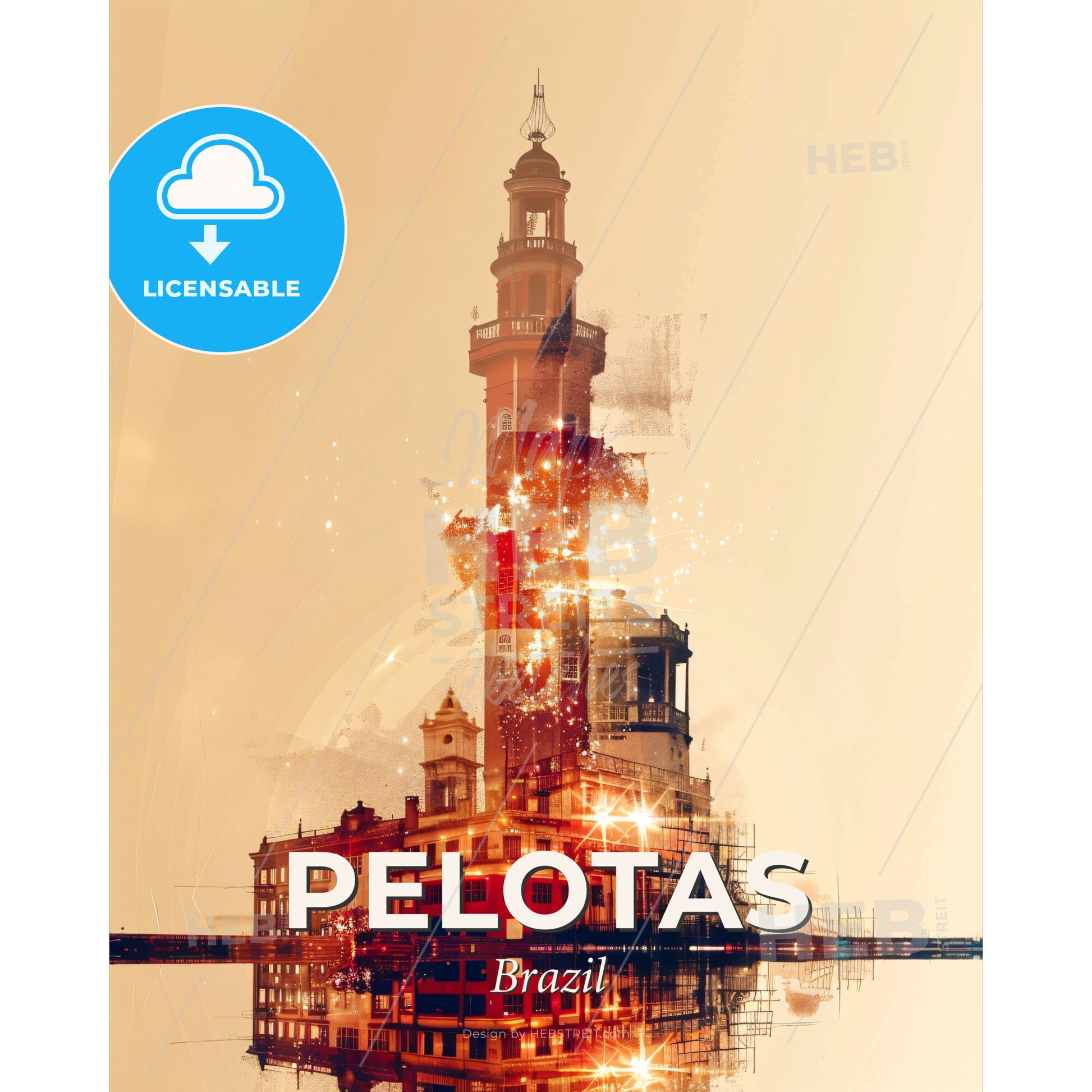 Pelotas City Artwork: Bright and Unique Skyline Poster - A lighthouse with a tower - Square format print template