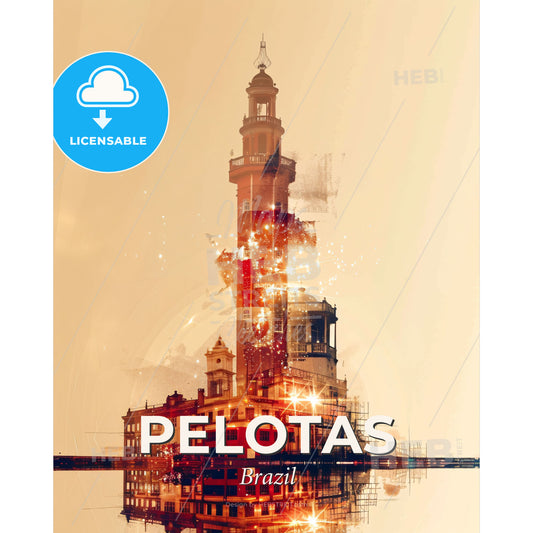 Pelotas City Artwork: Bright and Unique Skyline Poster - A lighthouse with a tower - Square format print template