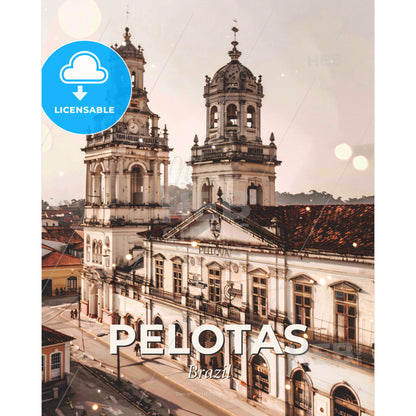 Pelotas City Fusion: Architecture in Dual Exposure - A large white building with towers - Square format print template