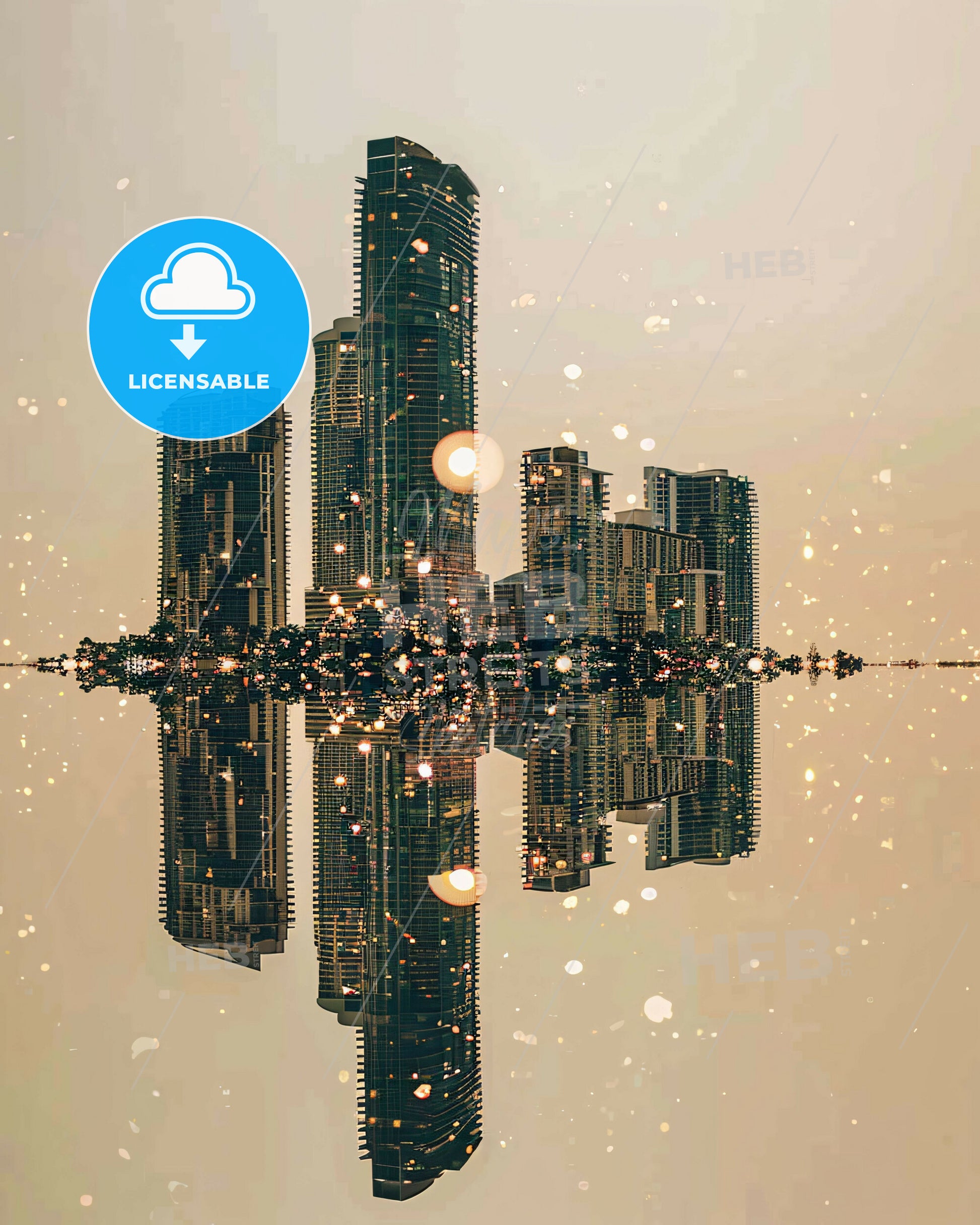 Pembroke Pines City Skyline Night Composite Poster - A reflection of a city in water