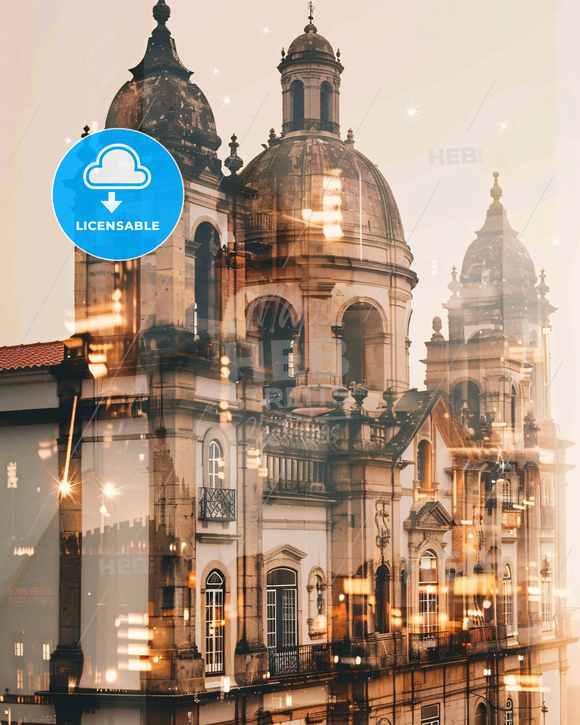 Peniche Portugal Double Exposure Cityscape - A building with a dome shaped roof
