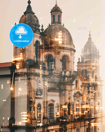 Peniche Portugal Double Exposure Cityscape - A building with a dome shaped roof
