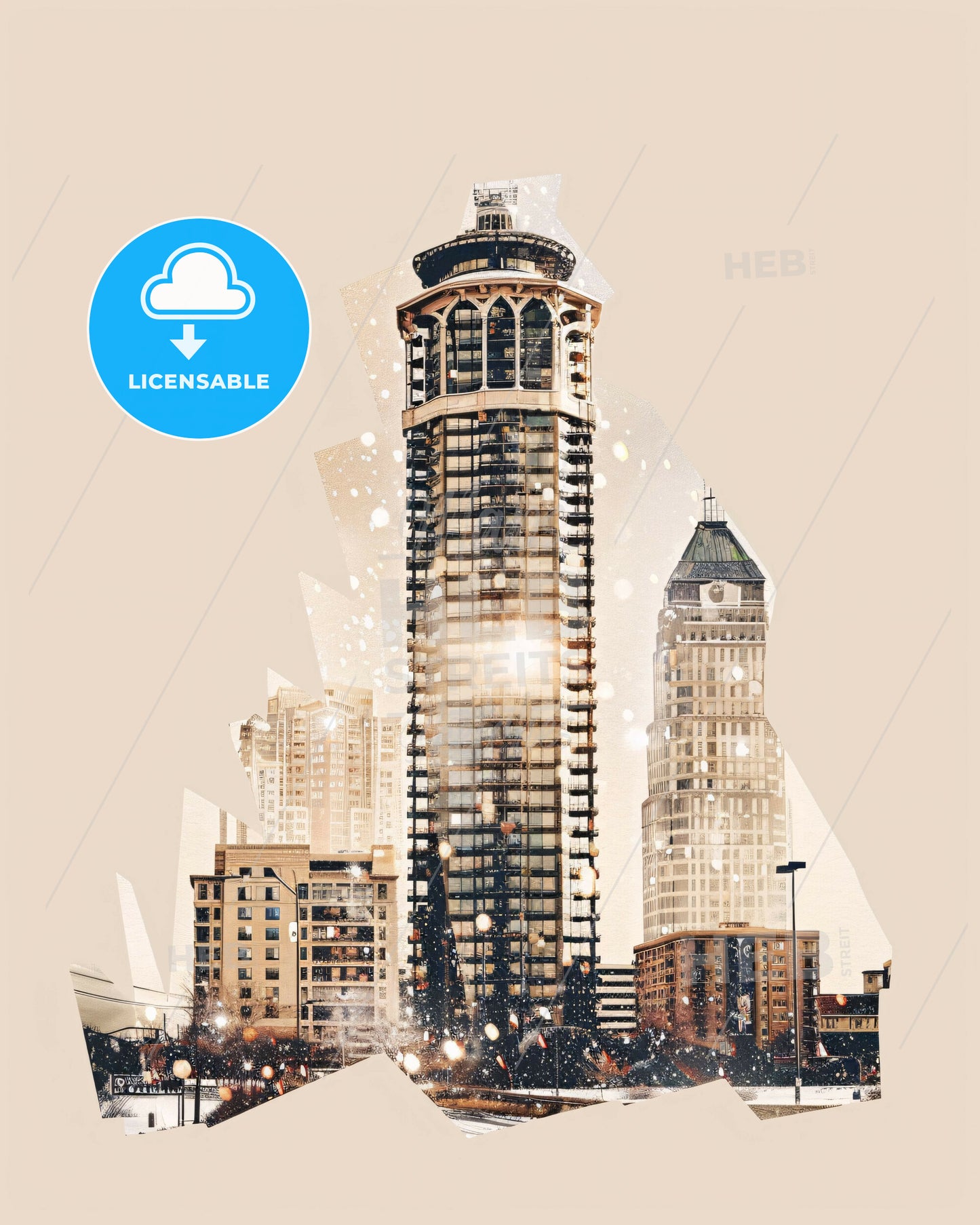 Peoria Cityscape Double Exposure Skyline Art - A city skyline with tall buildings