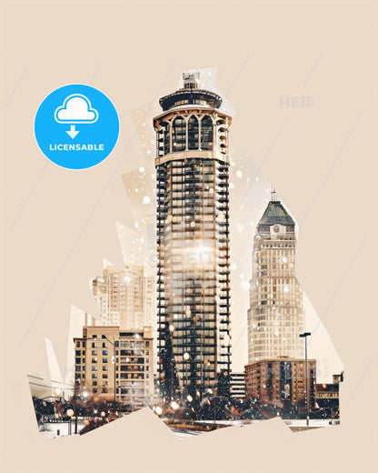 Peoria Cityscape Double Exposure Skyline Art - A city skyline with tall buildings