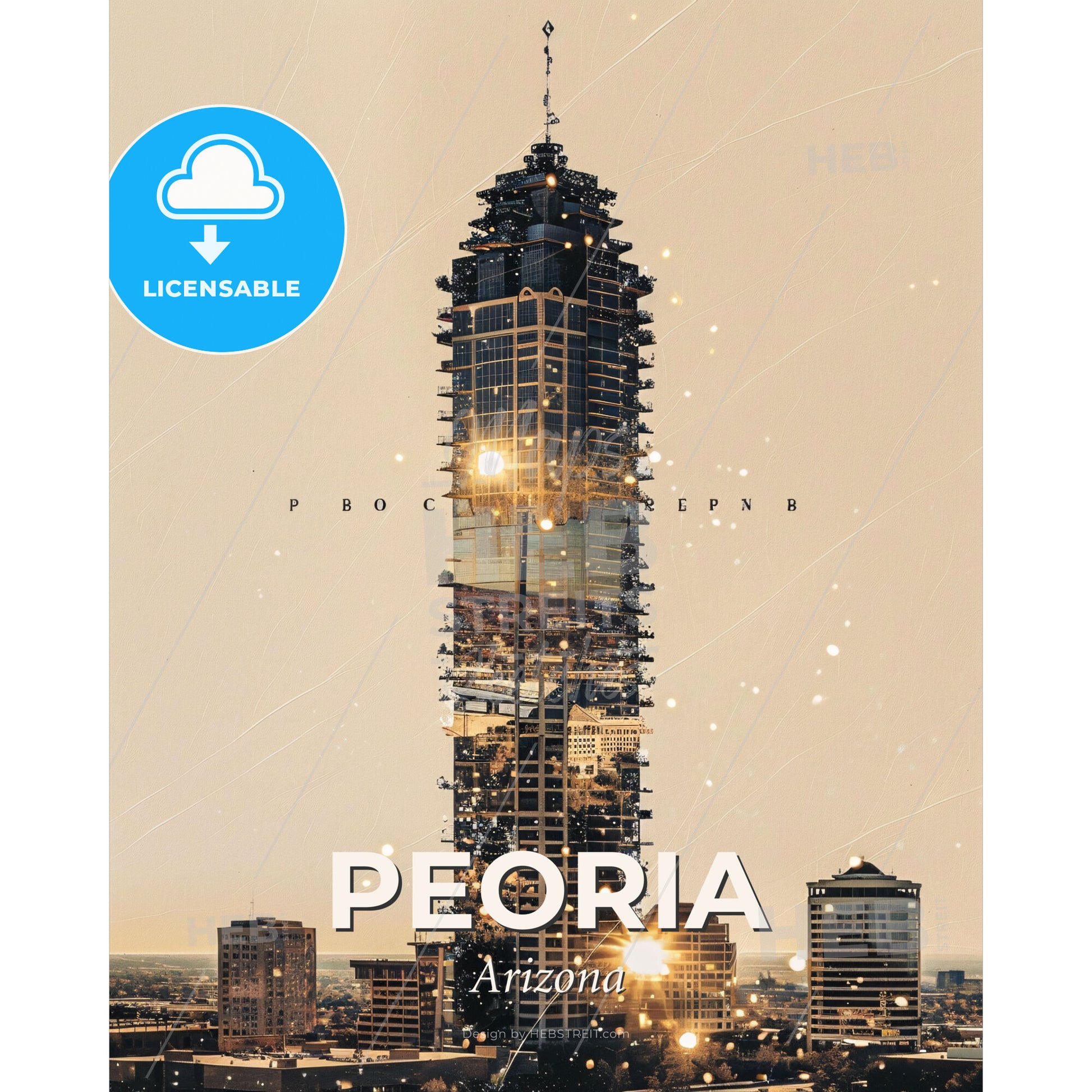 Peoria's Vibrant Skyline in a Modern Composite - A tall building under construction - Square format print template