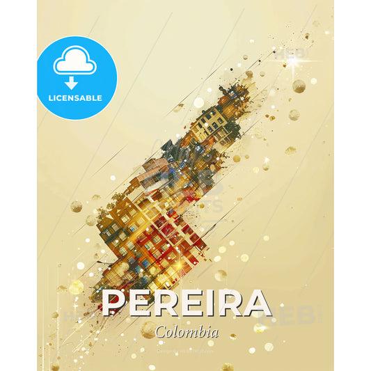 Pereira Skyline Composite Art, Vibrant Poster - A building with many windows - Square format print template