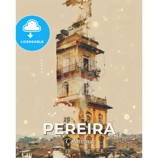 Pereira Skyline Double Exposure Cityscape Poster - A double exposure of a tall building - Square format print template