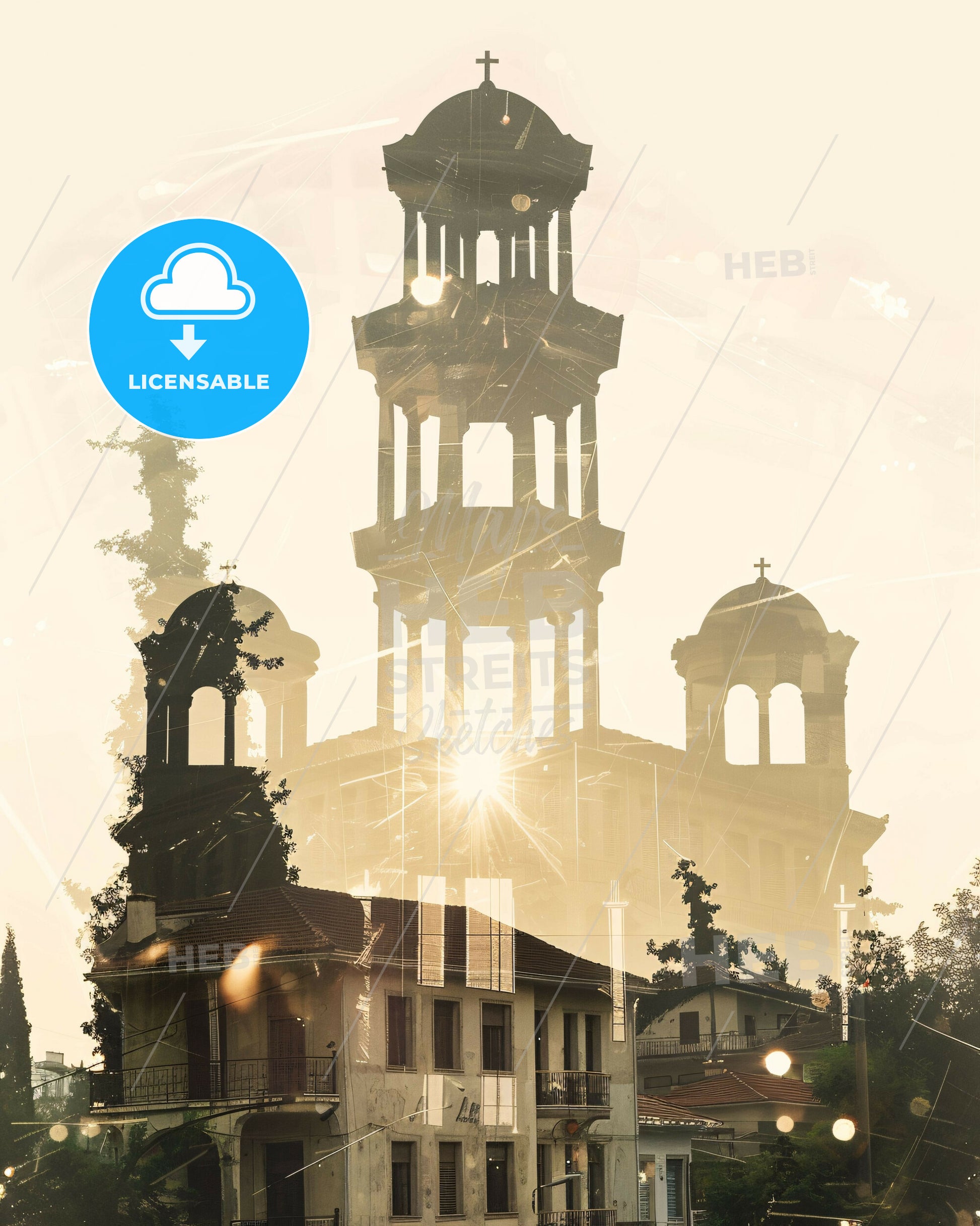 Peristeri City Silhouette Sparkle Composite - A building with a tower