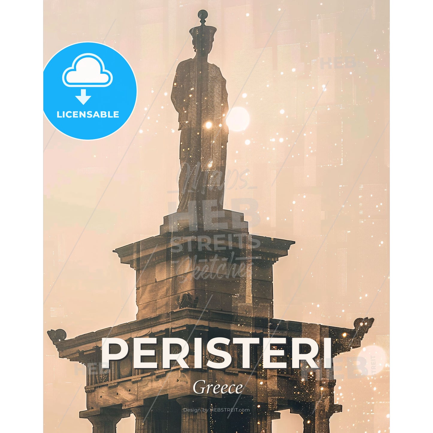 Peristeri Skyline Silhouette Poster - A statue on Thiruvalluvar Statue - Square format print template