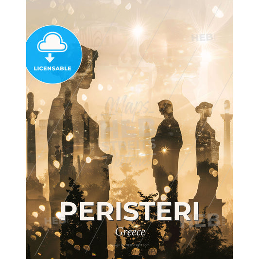 Peristeri Cityscape Symphony of Light and Icons - A group of statues in a city - Square format print template