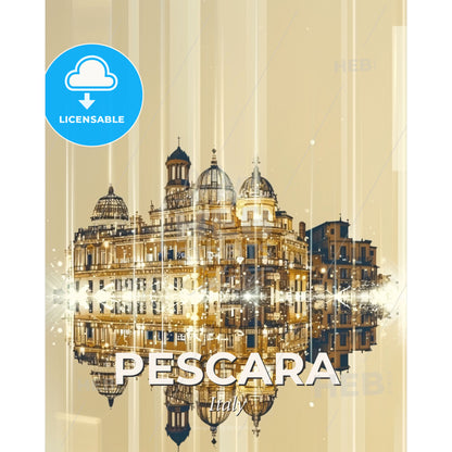 Pescara: The City of Double Exposure Dreams - A building with a reflection of lights - Square format print template