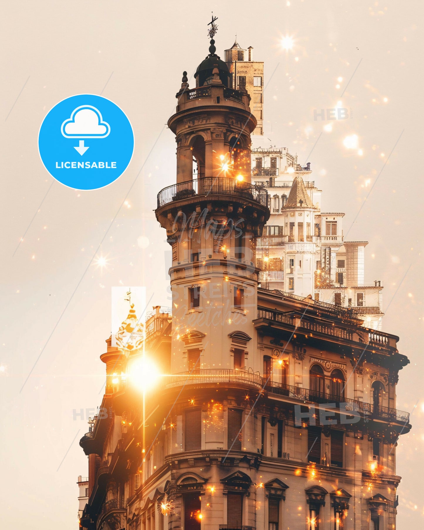 Pescara Skyline Double Exposure Art Poster - A building with a tower