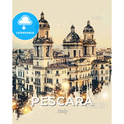 Pescara City Skyline Art Deco - A large building with a dome shaped roof - Square format print template