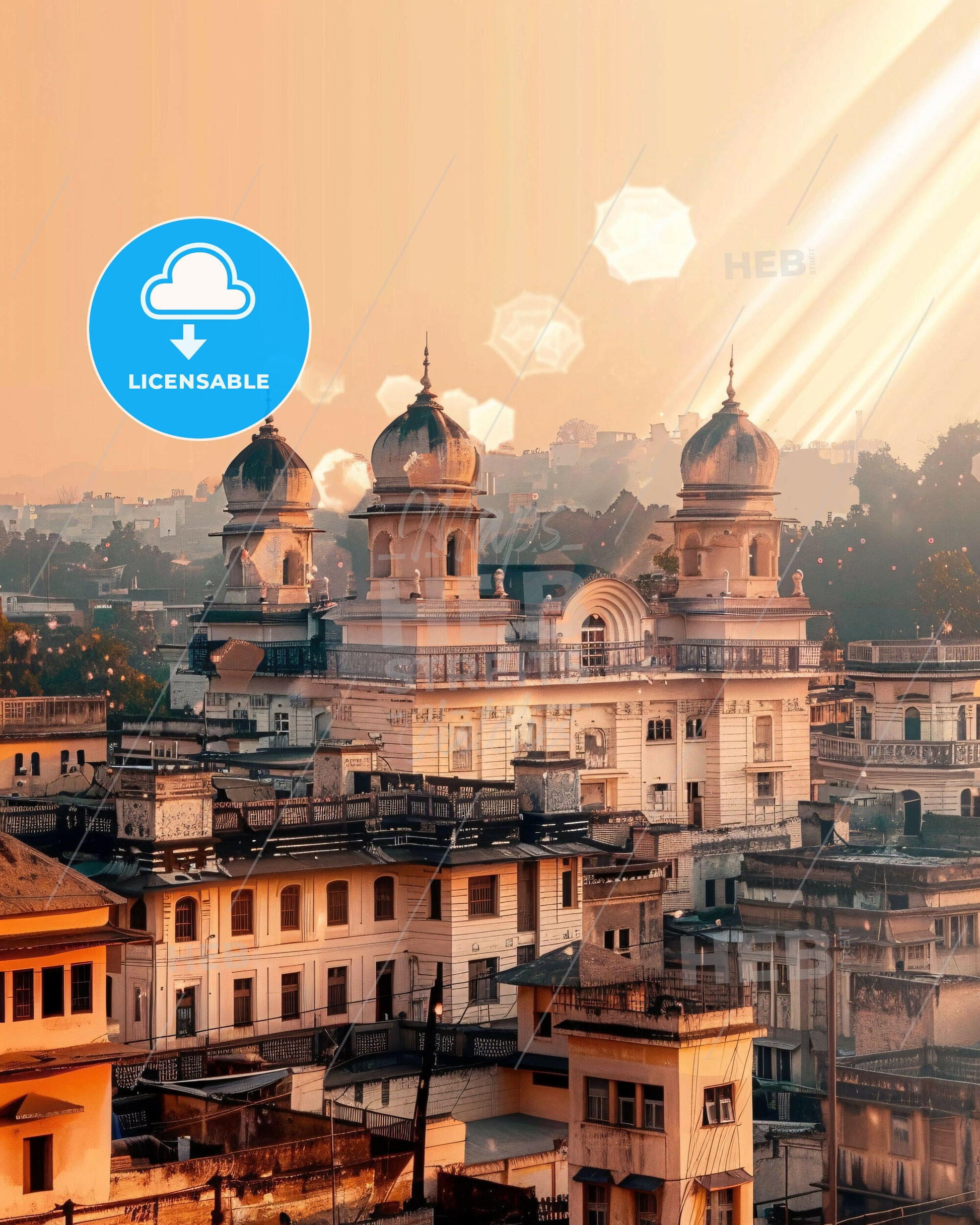 Peshawar Pakistan Skyline Art Poster - A large building with domes and a city in the background