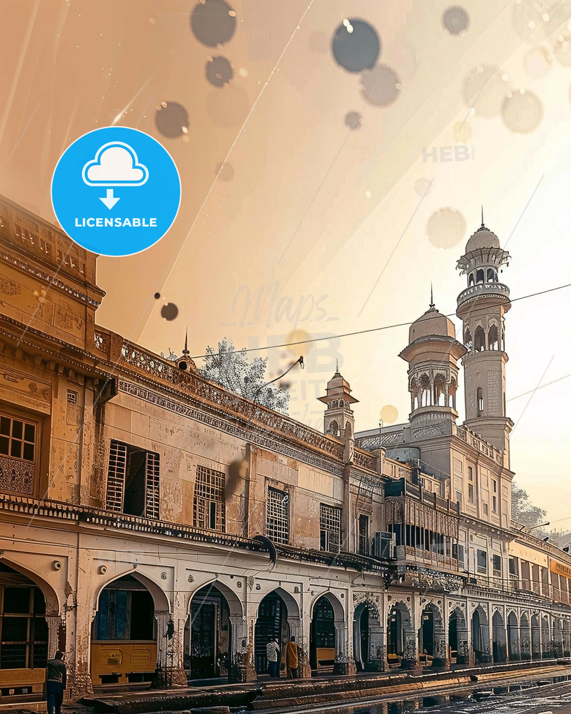 Peshawar City Skyline Bright Poster Decor - A building with towers and a street