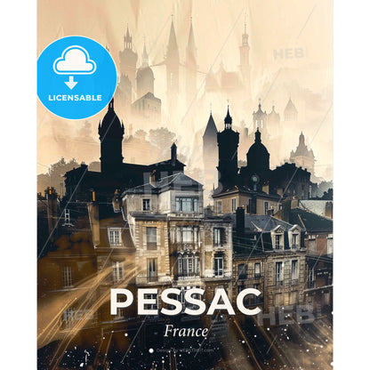 Pessac Skylines Double Exposure Art - A city with many buildings - Square format print template