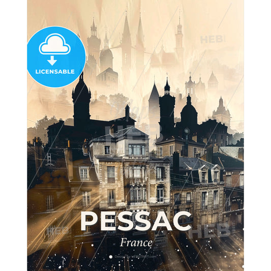 Pessac Skylines Double Exposure Art - A city with many buildings - Square format print template